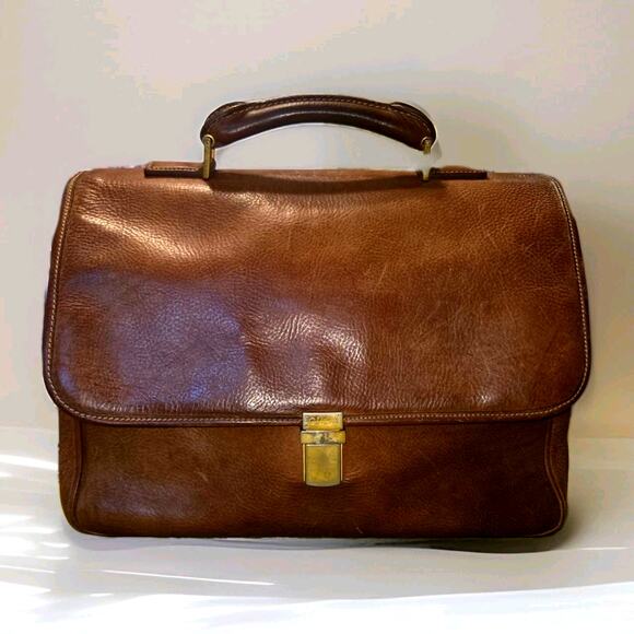 Vtg Pebbled Leather Briefcase Lap Top Messenger Bag Adjustable Shoulder Strap - Picture 1 of 15